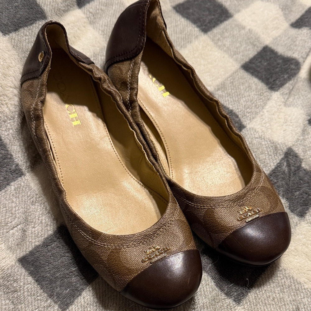 Coach women's moccasin loafers in tan signature coated canvas